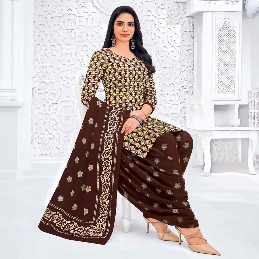 Brown Cotton Casual Wear Salwar Kameez