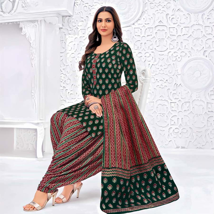 Green  Cotton Casual Wear Salwar Kameez