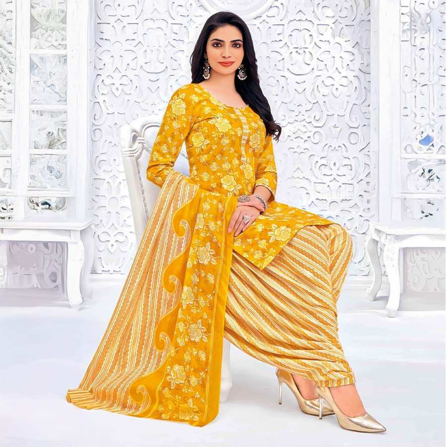 Yellow  Cotton Casual Wear Salwar Kameez