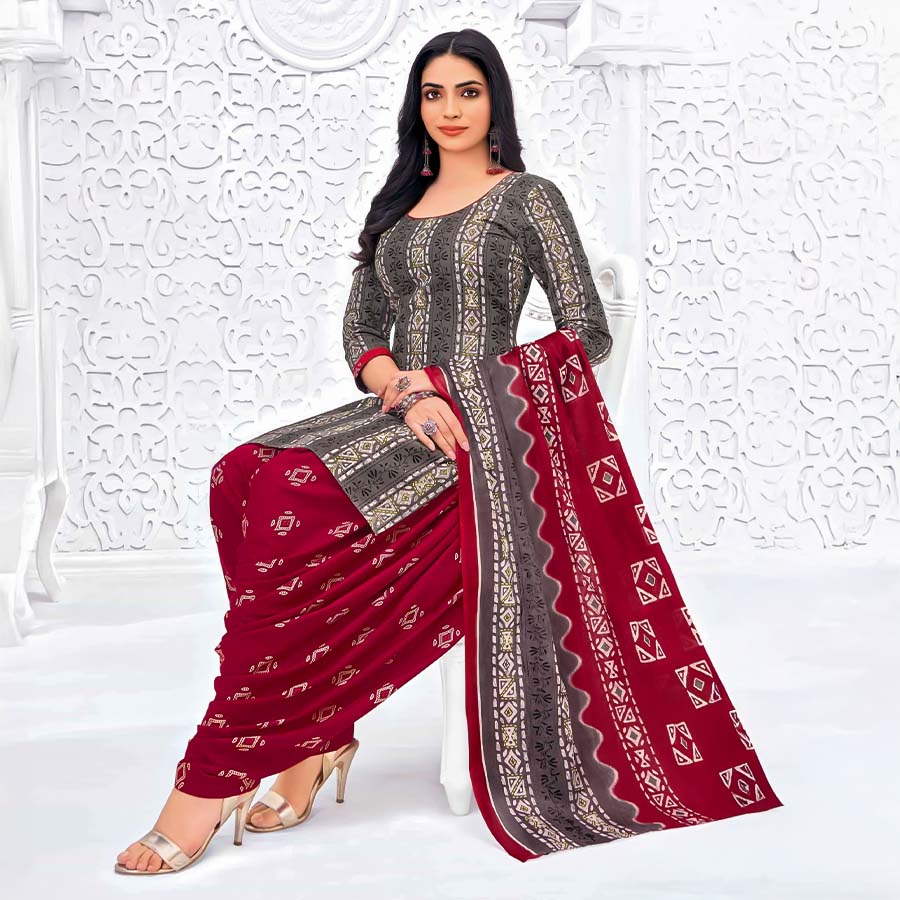 Grey  Cotton Casual Wear Salwar Kameez