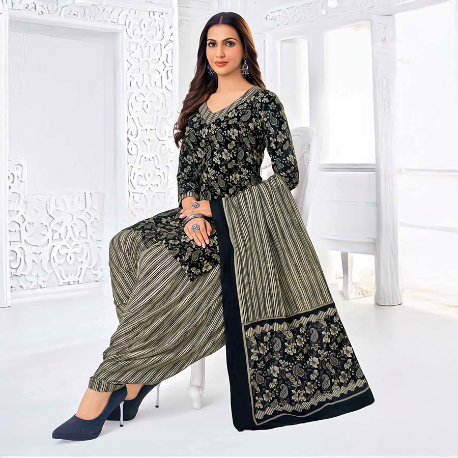 Black  Cotton Casual Wear Salwar Kameez