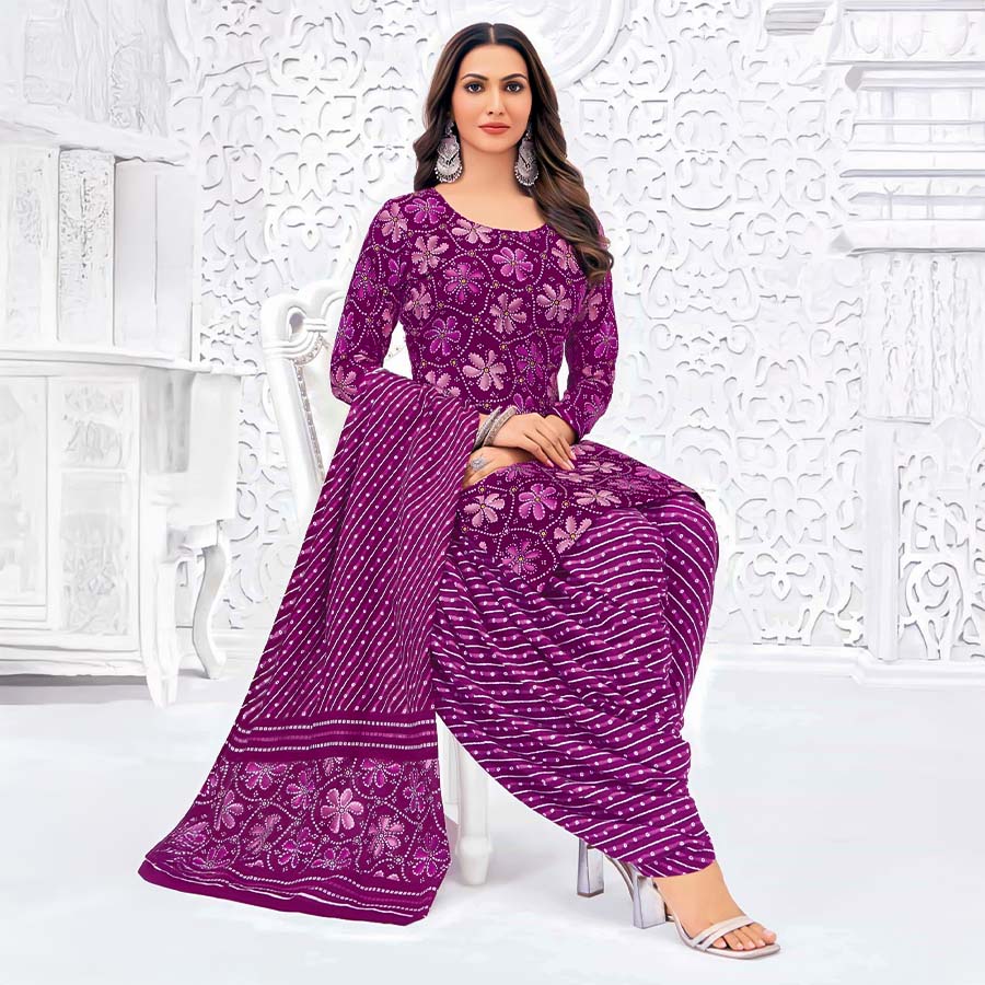 Violet  Cotton Casual Wear Salwar Kameez