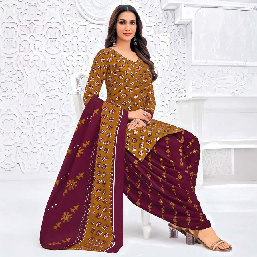 Yellow  Cotton Casual Wear Salwar Kameez