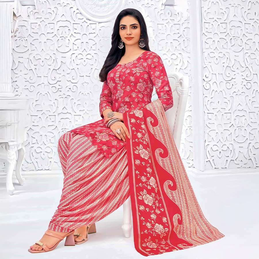 Red  Cotton Casual Wear Salwar Kameez