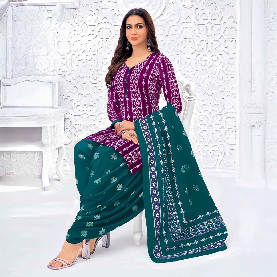 Violet Cotton Casual Wear Salwar Kameez