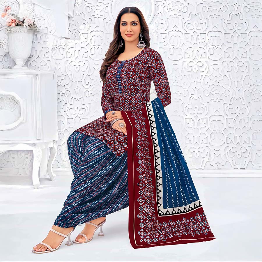 Red  Cotton Casual Wear Salwar Kameez
