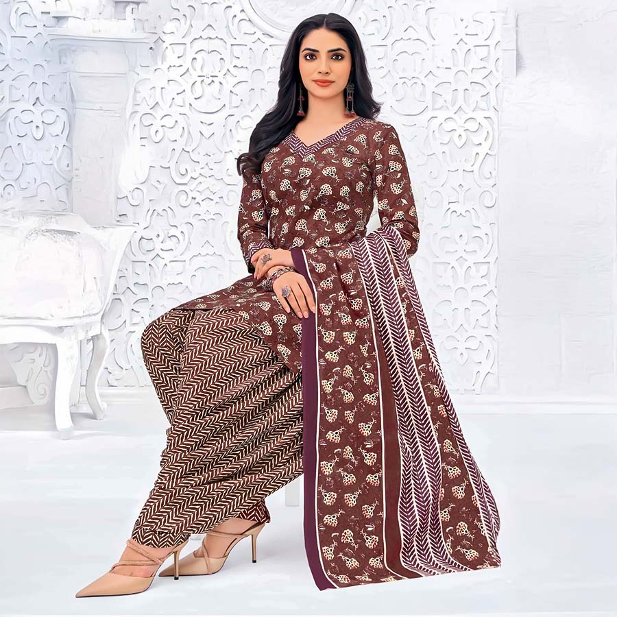 Brown  Cotton Casual Wear Salwar Kameez