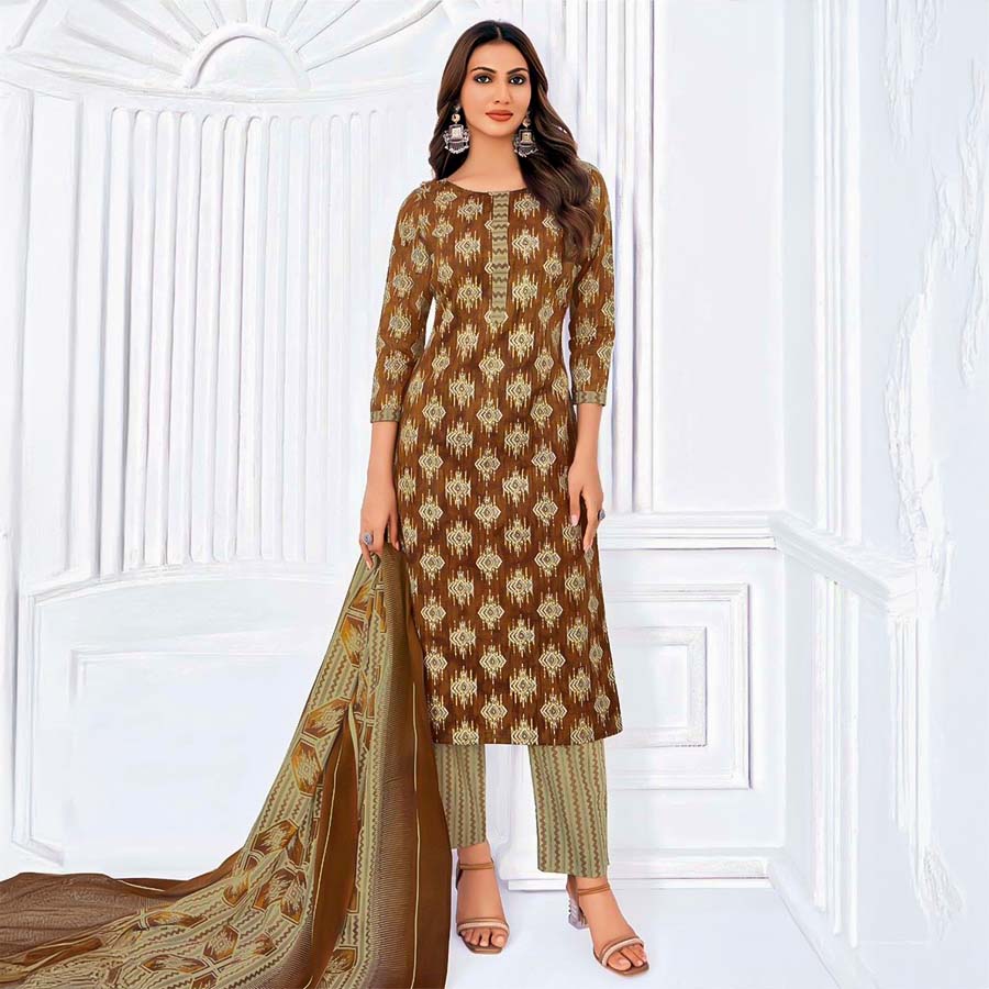 Brown  Cotton Casual Wear Salwar Kameez