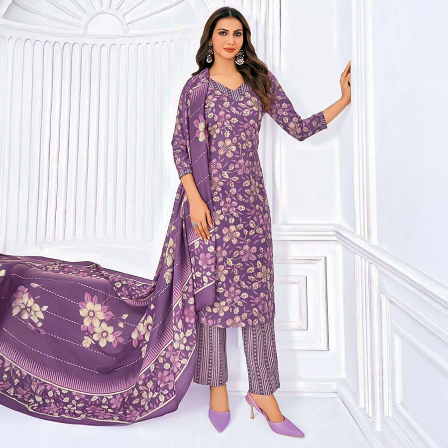 Purple  Cotton Casual Wear Salwar Kameez