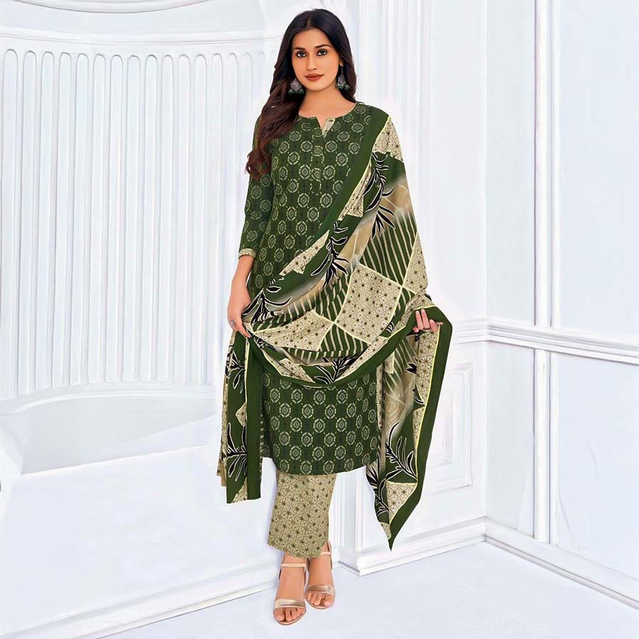 Green  Cotton Casual Wear Salwar Kameez