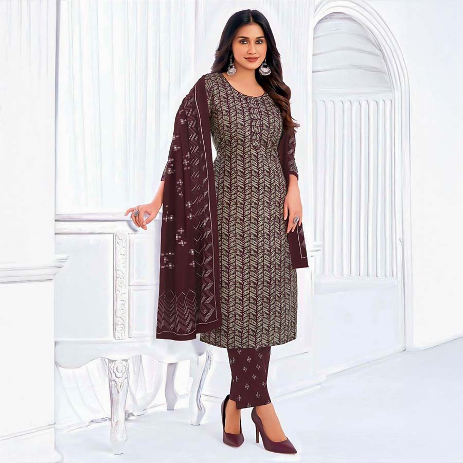 Brown  Cotton Casual Wear Salwar Kameez