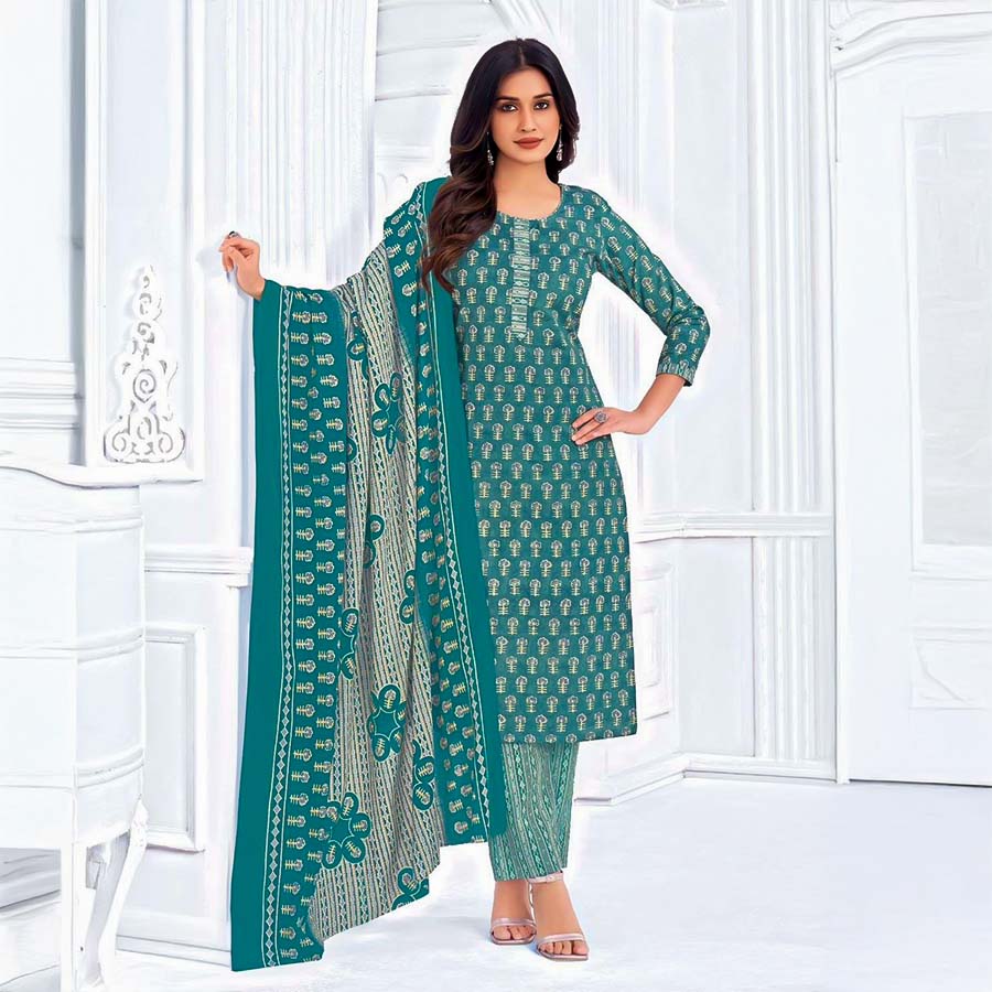 Green  Cotton Casual Wear Salwar Kameez