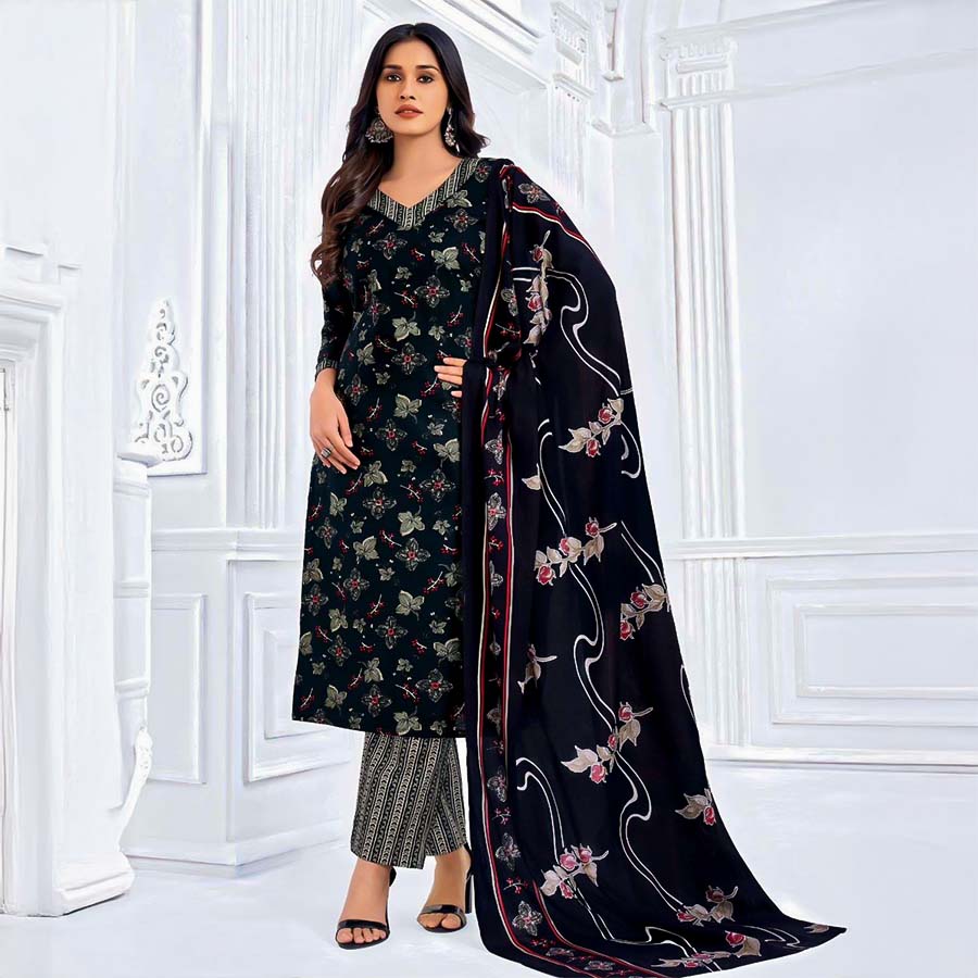 Black  Cotton Casual Wear Salwar Kameez