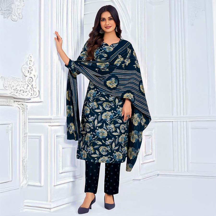 Blue Cotton Casual Wear Salwar Kameez