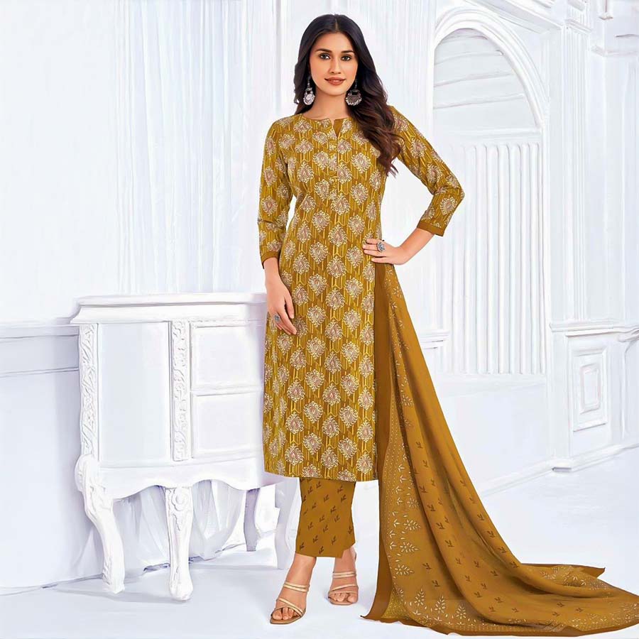 Yellow Cotton Casual Wear Salwar Kameez