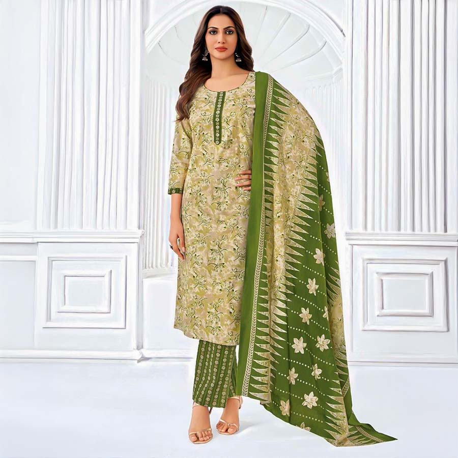 Green  Cotton Casual Wear Salwar Kameez
