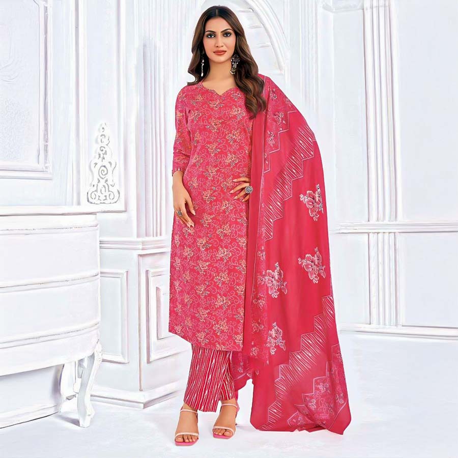 Red  Cotton Casual Wear Salwar Kameez