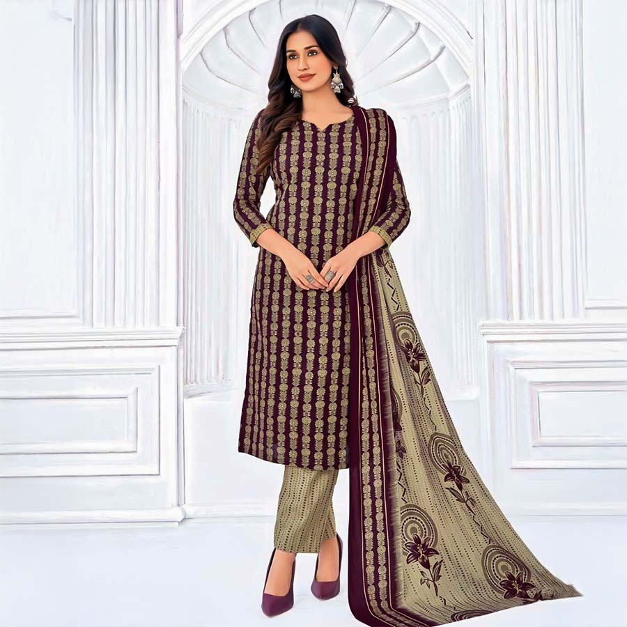 Brown  Cotton Casual Wear Salwar Kameez