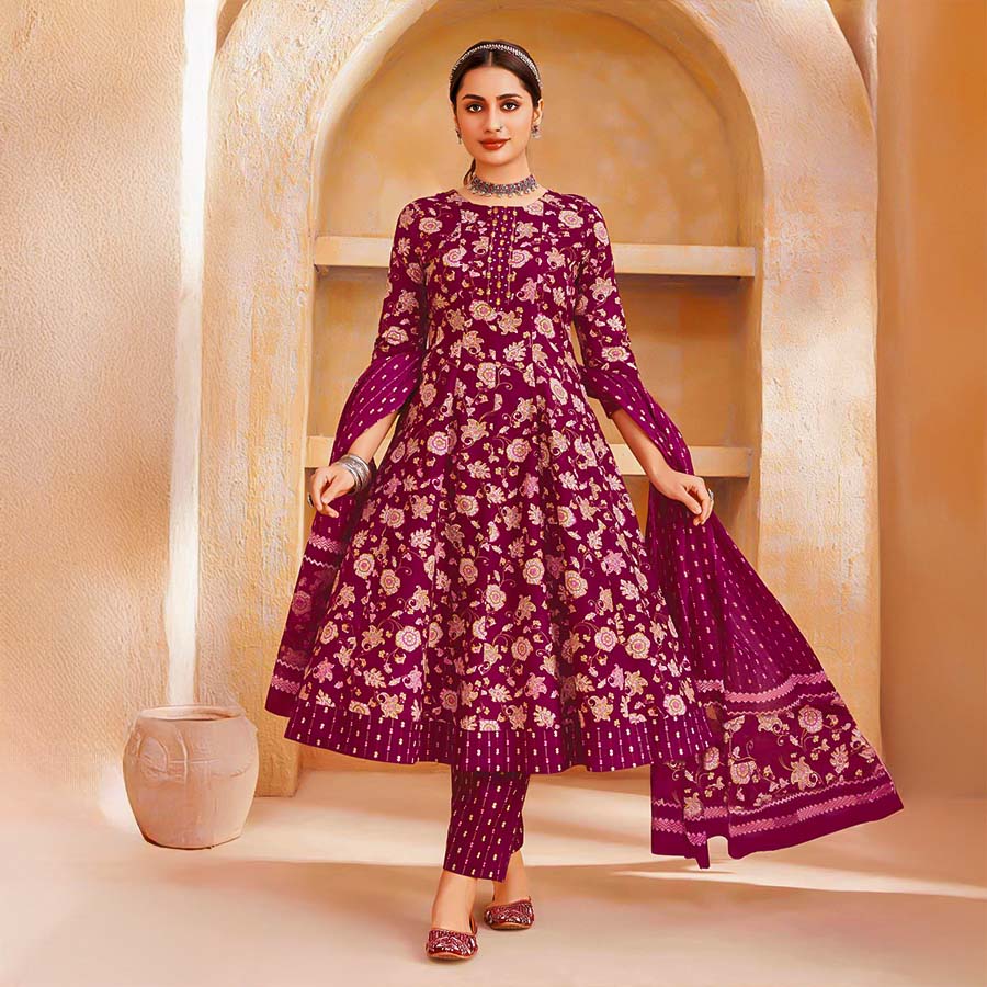 Magenta  Cotton Casual Wear Salwar Kameez