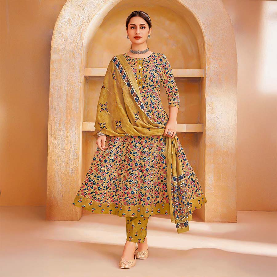 Yellow Cotton Casual Wear Salwar Kameez