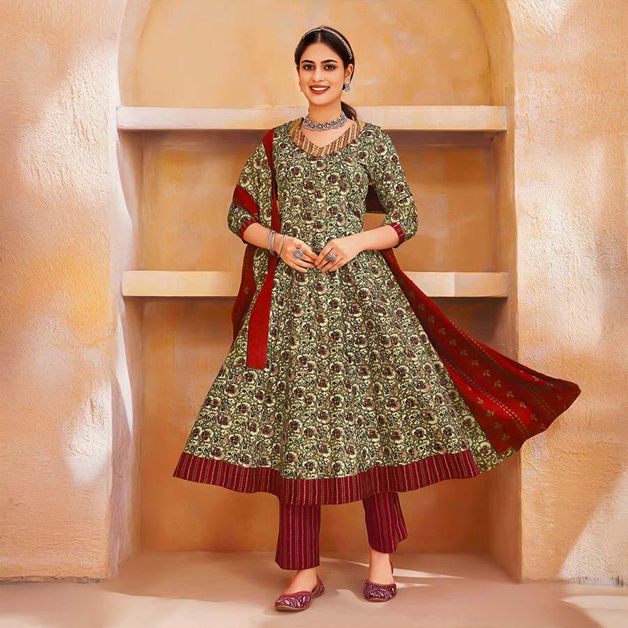 Yellow Cotton Casual Wear Salwar Kameez