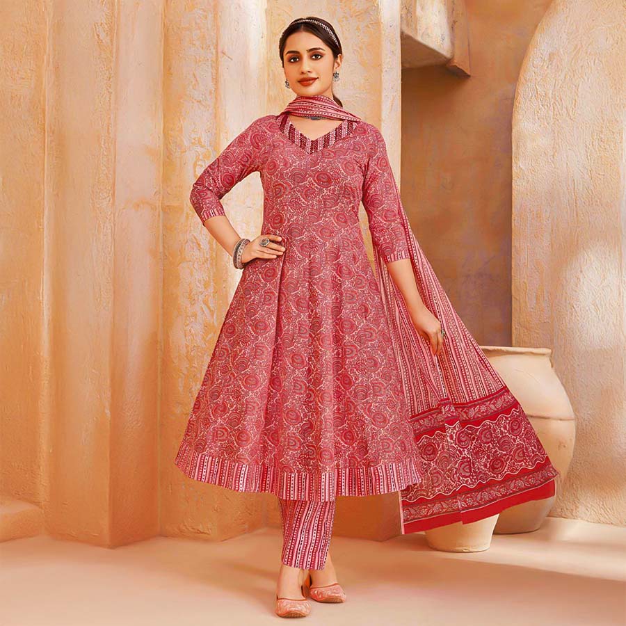 Orange  Cotton Casual Wear Salwar Kameez