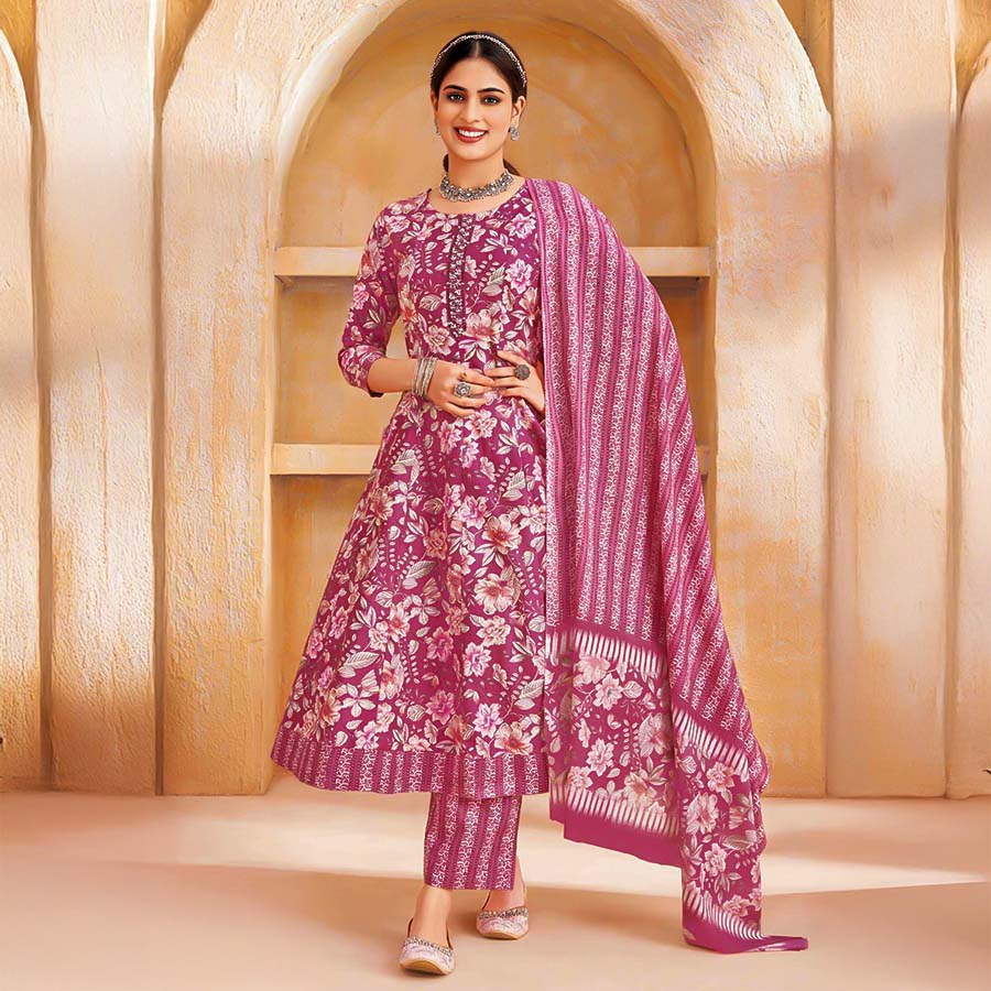 Pink  Cotton Casual Wear Salwar Kameez