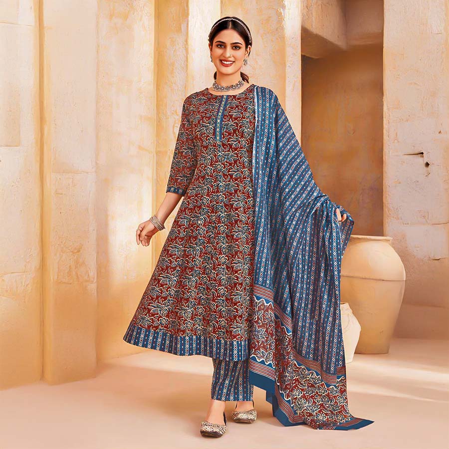 Brown  Cotton Casual Wear Salwar Kameez