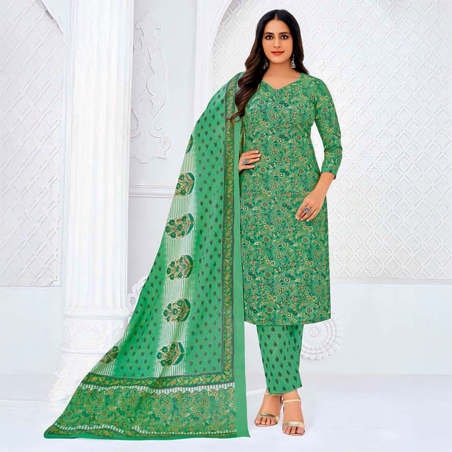 Green  Cotton Casual Wear Salwar Kameez