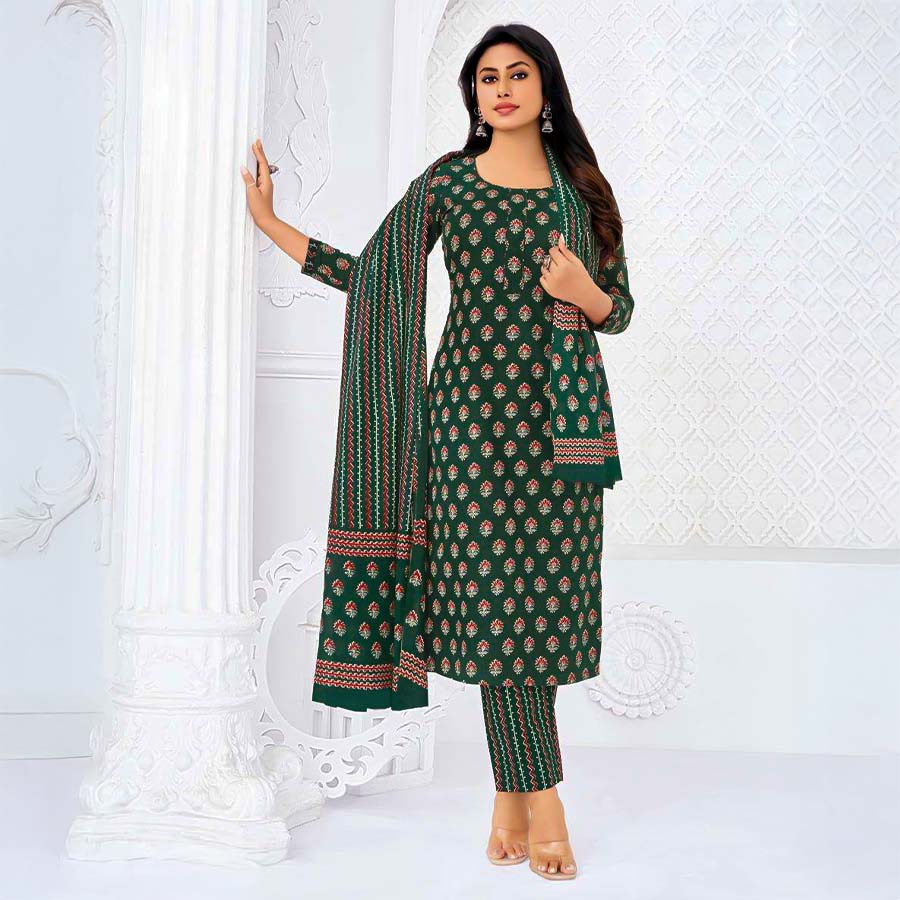 Green  Cotton Casual Wear Salwar Kameez