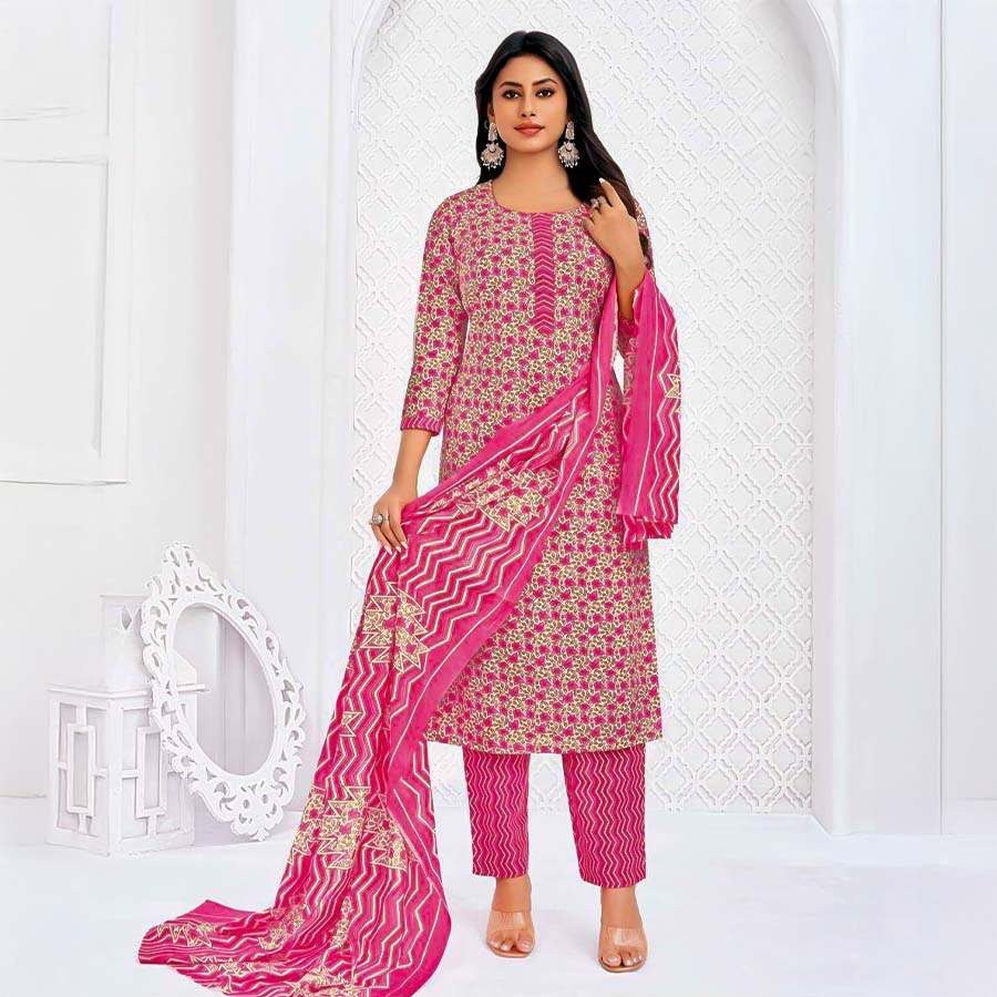 Pink  Cotton Casual Wear Salwar Kameez