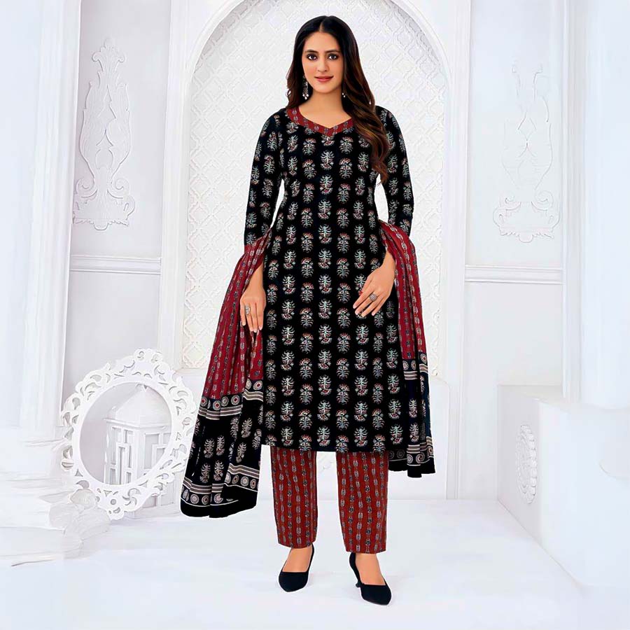 Black Cotton Casual Wear Salwar Kameez