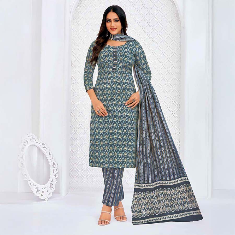 Grey Cotton Casual Wear Salwar Kameez