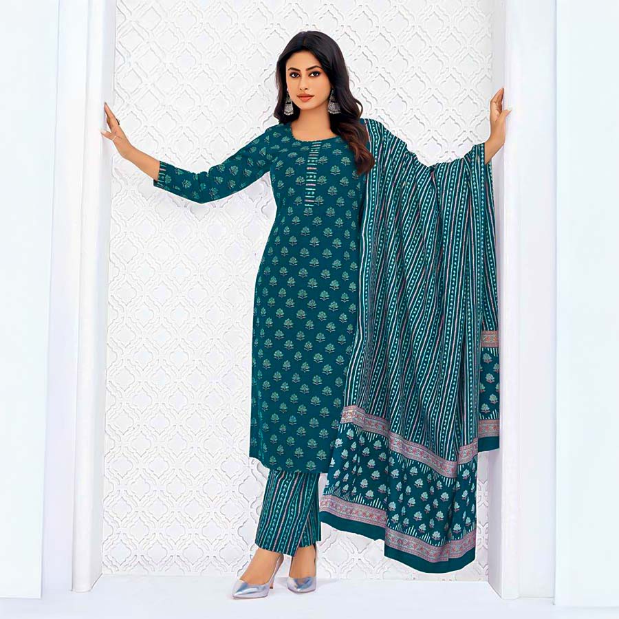Blue Cotton Casual Wear Salwar Kameez