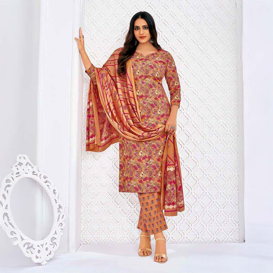 Orange Cotton Casual Wear Salwar Kameez