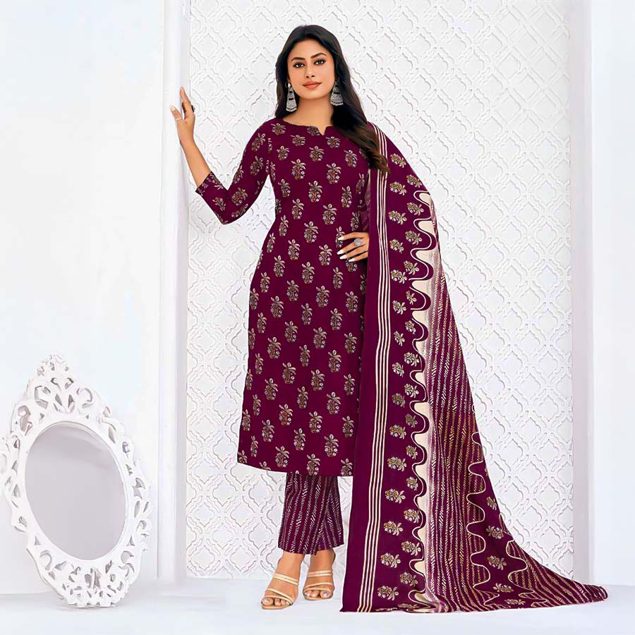 Purple Cotton Casual Wear Salwar Kameez
