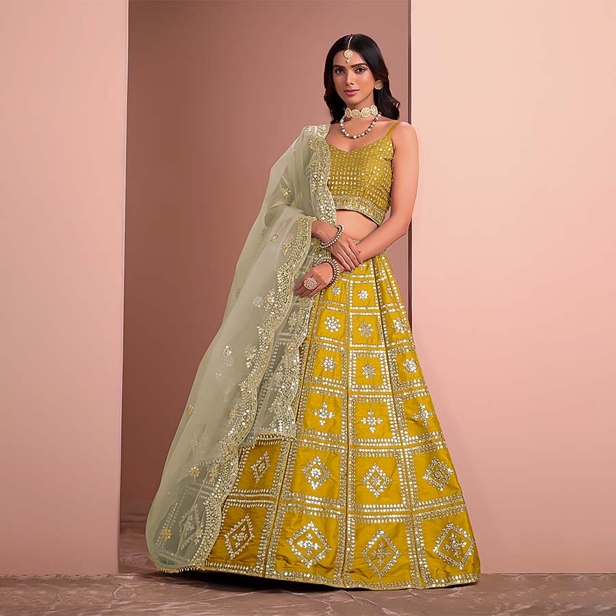 Yellow  Art Silk Designer Lehenga