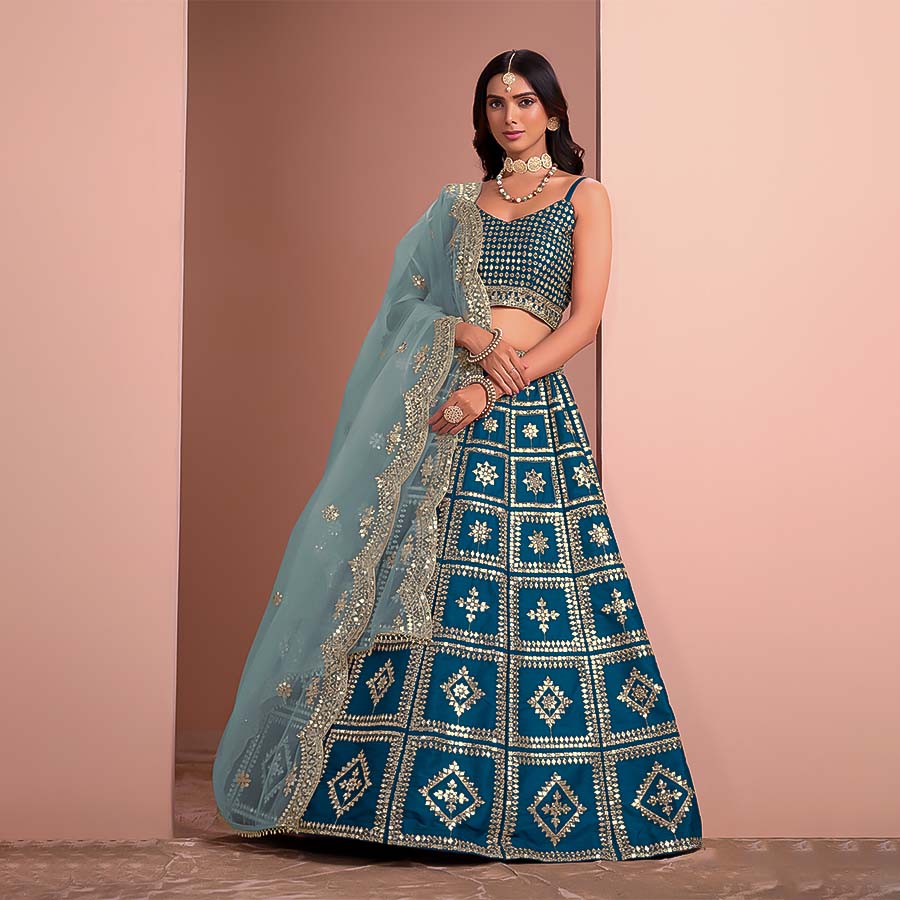 Blue Art Silk Designer Lehenga