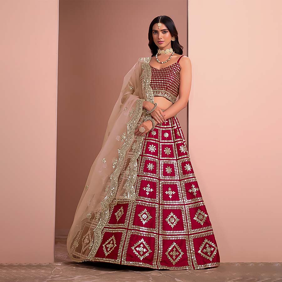 Red  Art Silk Designer Lehenga