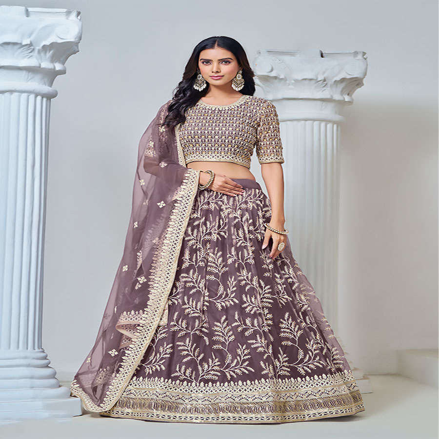 Purple Net Partywear Lehenga