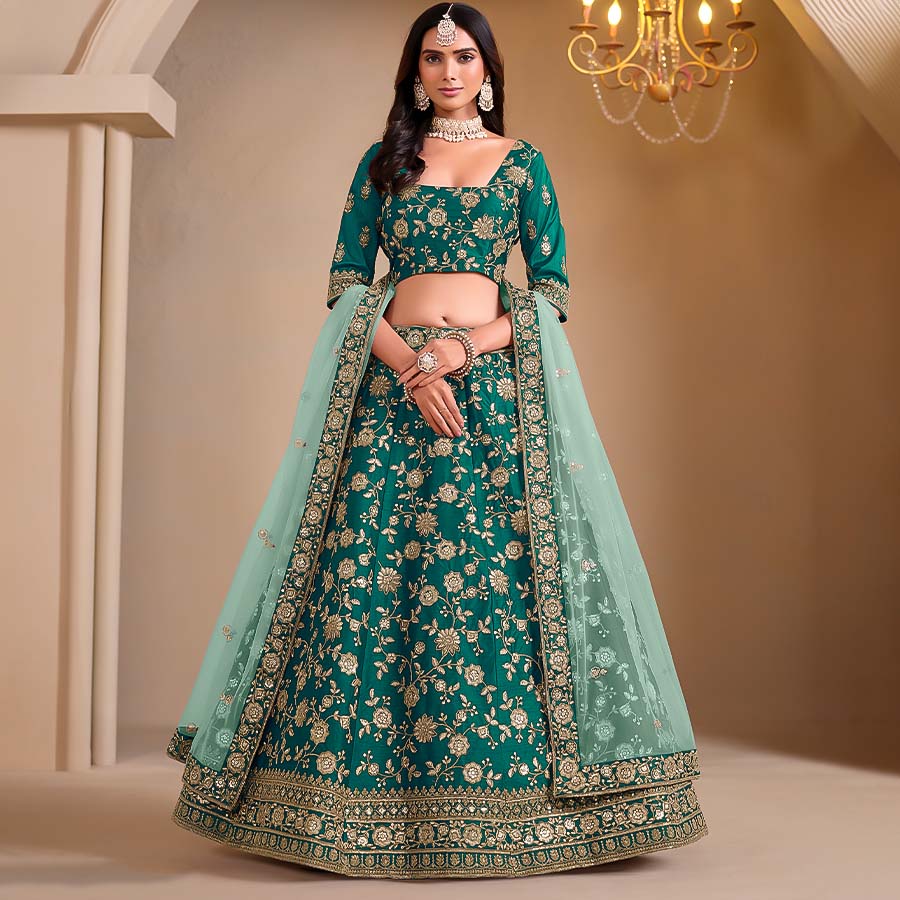 Green Silk Designer Lehenga