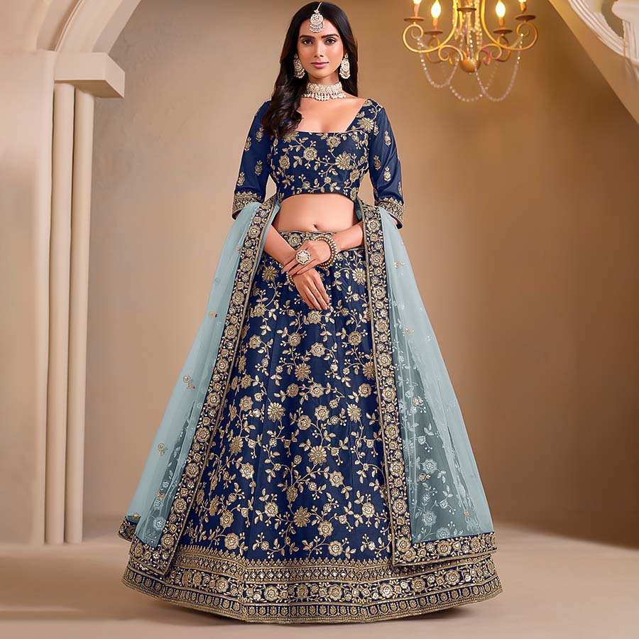 Blue Silk Designer Lehenga