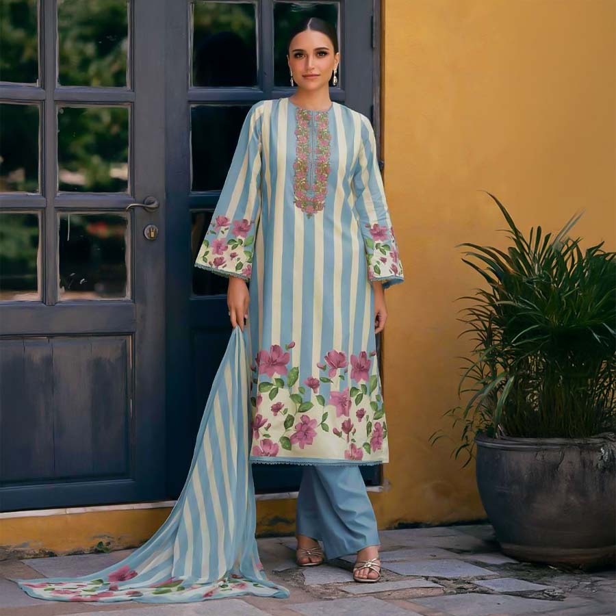Blue  Jam Satin Casual Wear Salwar Kameez