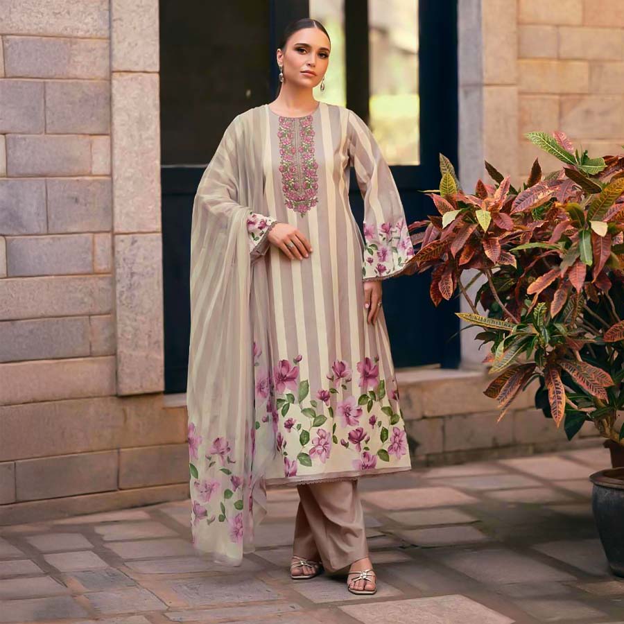 Grey Jam Satin Casual Wear Salwar Kameez