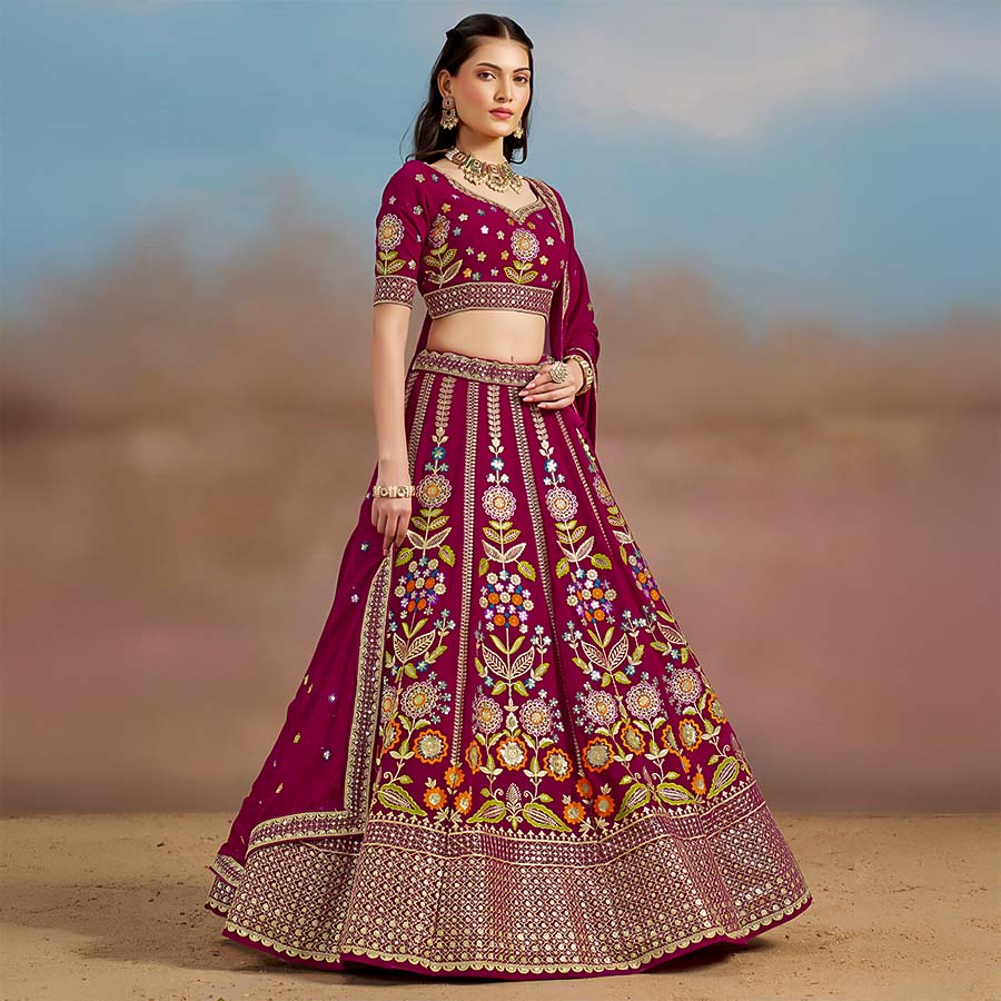 Red  Georgette  Designer Lehenga
