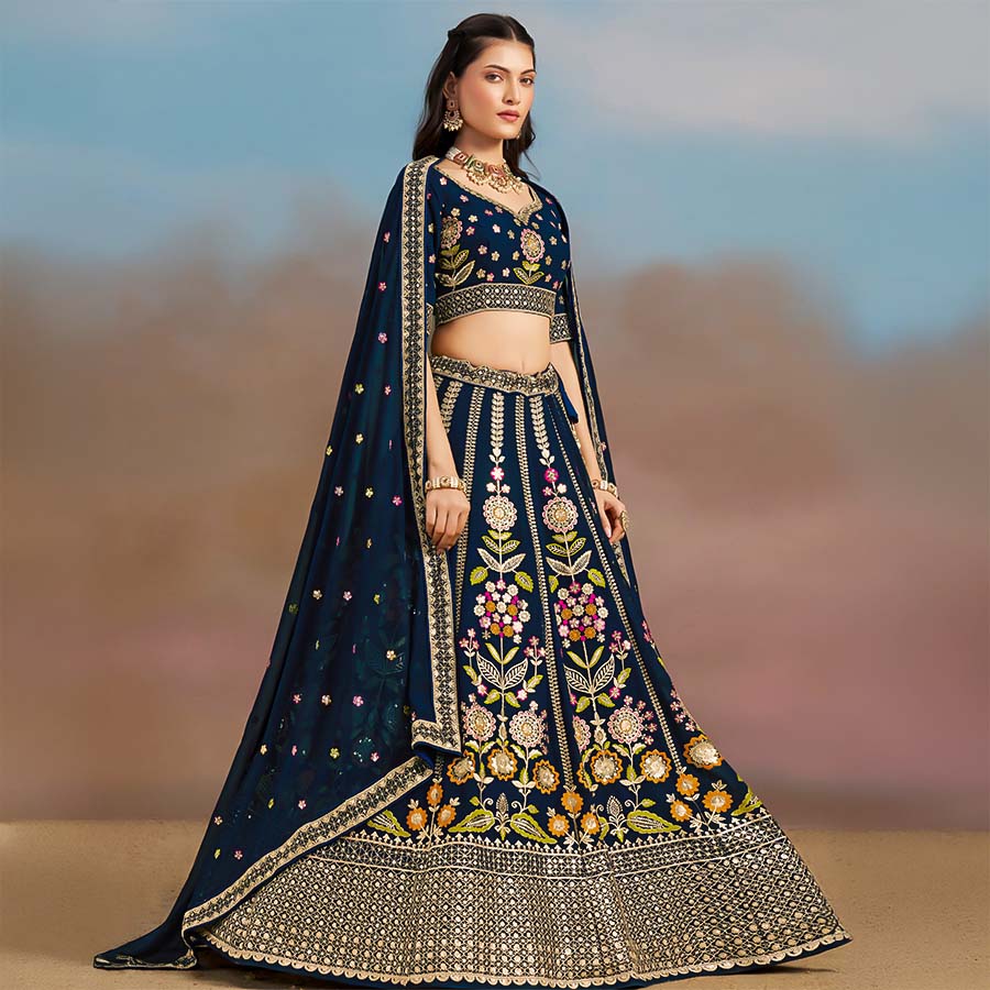 Blue  Georgette  Designer Lehenga