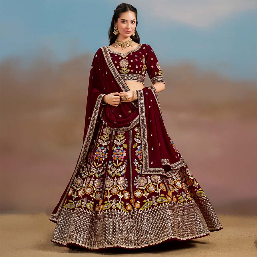 Red  Georgette  Designer Lehenga