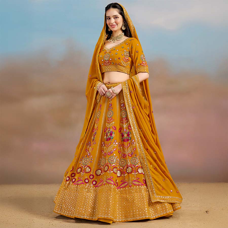 Yellow Georgette  Designer Lehenga