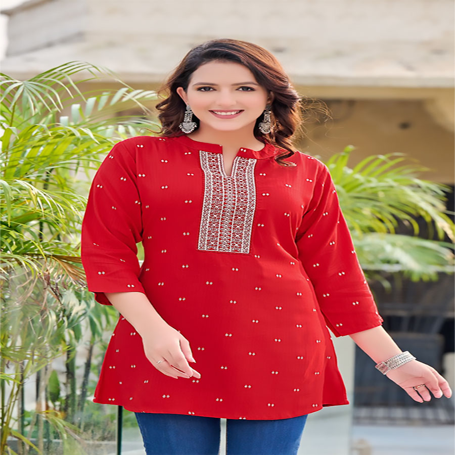 Red Rayon Printed Kurtis