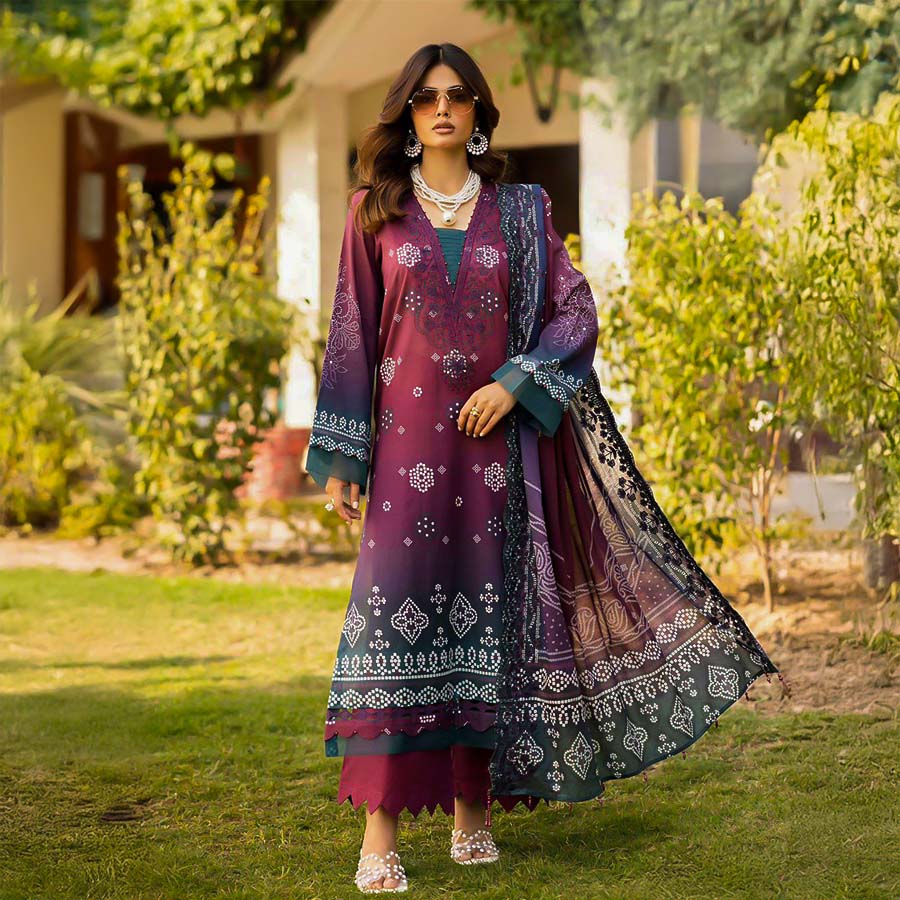 Magenta  Lawn Cotton Printed Salwar Kameez